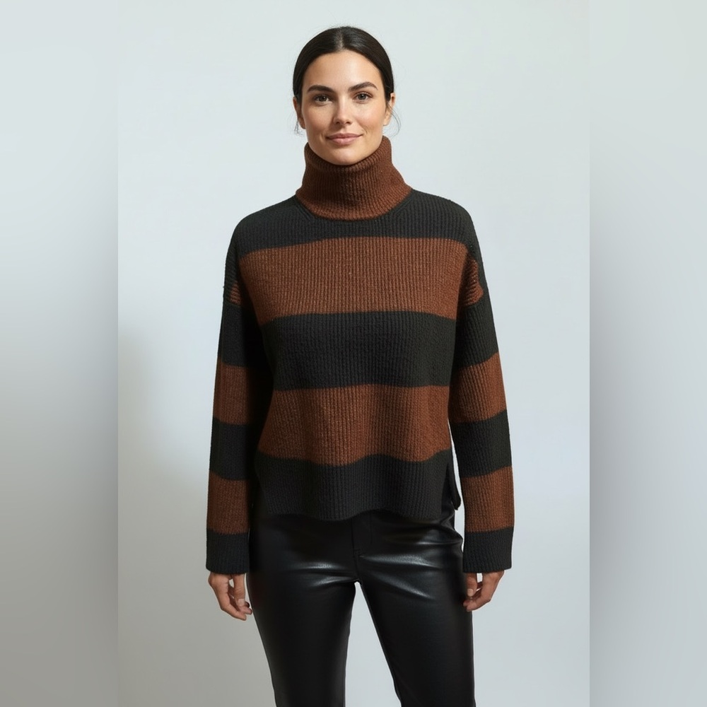 Abercrombie & Fitch Black Oversized Striped Turtleneck Sweater size XS